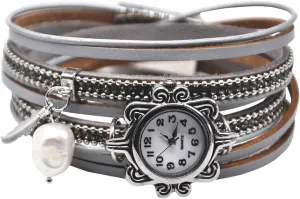 MINILUJIA Vintage Casual Women Leather Watch with Feather Pearl Wish Tree Wrap Around Women Lady Watches