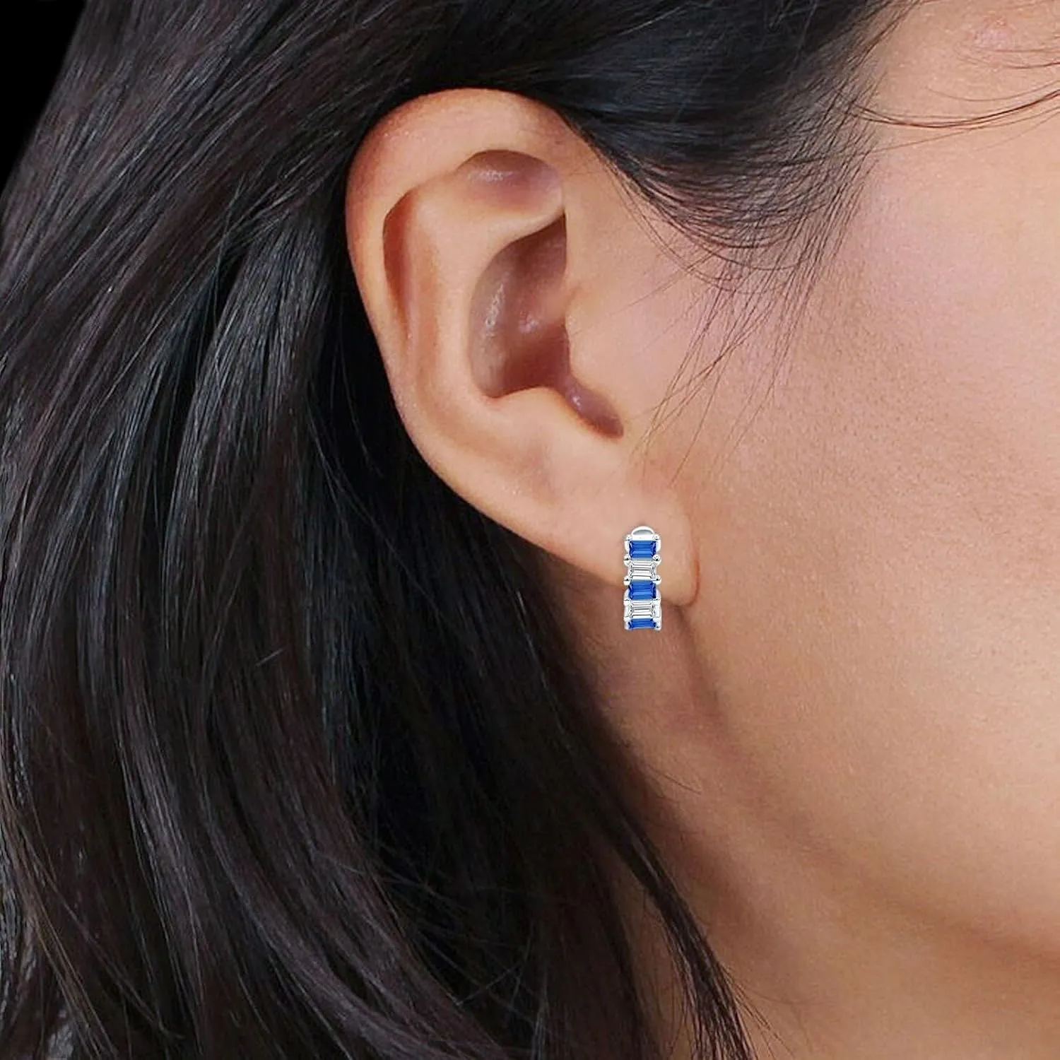 Minimalist 12mm Symmetrical Baguette Cubic Zirconia Huggie Hoop Earring Classic Style Solid 925 Sterling Silver Birthday Gift For Women