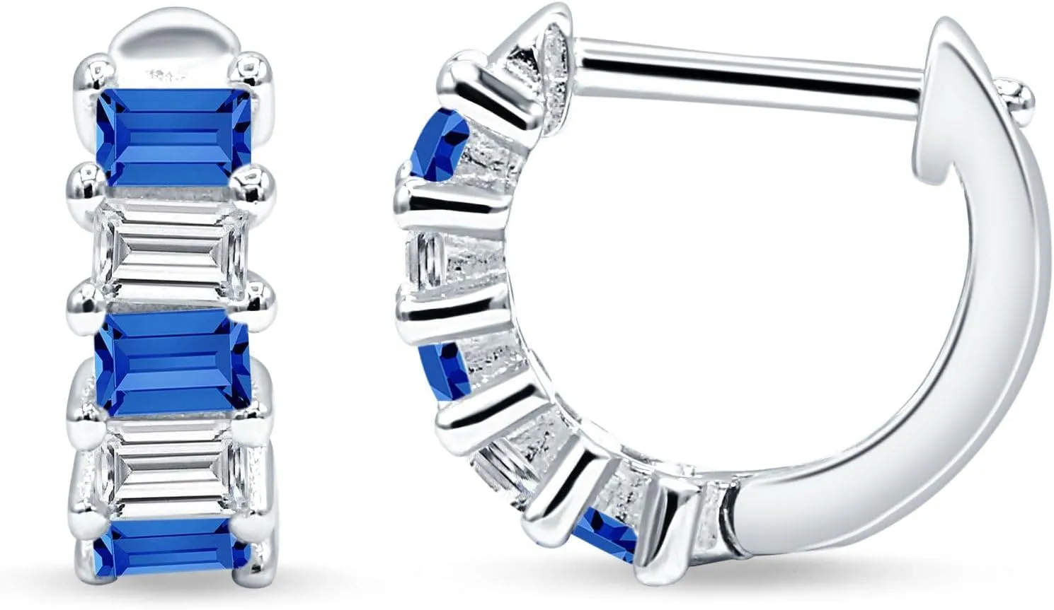 Minimalist 12mm Symmetrical Baguette Cubic Zirconia Huggie Hoop Earring Classic Style Solid 925 Sterling Silver Birthday Gift For Women