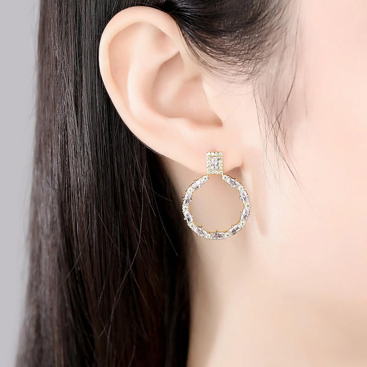 Minimalist 14K Gold Moissanite Hoop Stud Earrings, Statement Piece for the Trendy Women