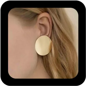 Minimalist Coin Disc Stud Earrings Polished Round Disc Earrings Large Disc Geometric Earrings Metal Gold Disc Earrings Coin Earrings Jewelry for Women
