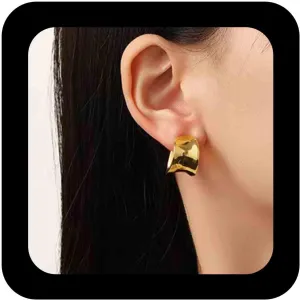 Minimalist Gold Hoop Earrings Irregular Metal Hoop Earrings Wide Thick Huggie Hoop Earrings Chunky Hlaf Hoop Earrings Polished Hammered Hoop Earrings Jewelry For Women