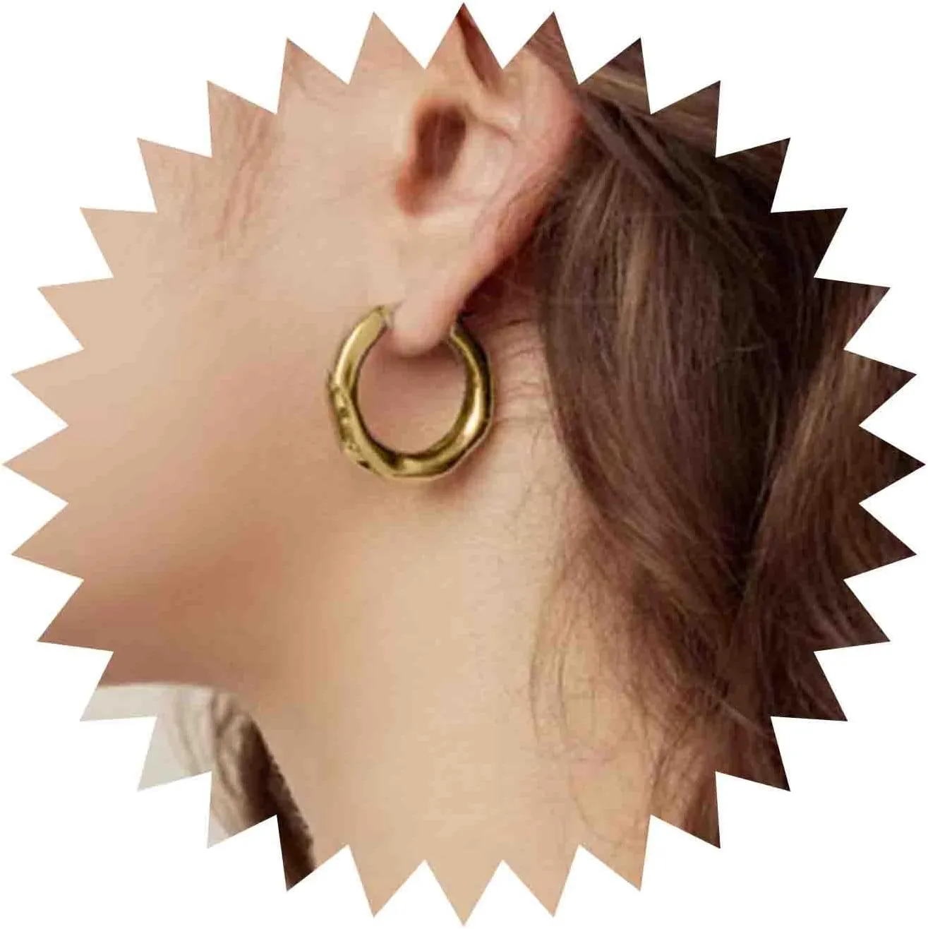 Minimalist Gold Hoop Earrings Metal Chunky Hoop Drop Earrings Small Hoop Huggie Earrings Gold Circle Earrings Hammered Round Hoop Earrings Jewelry for Women