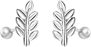 Minimalist Leaf Cartilage Sleeper Tiny Stud Earrings for Women Real 925 Sterling Silver Leaves Screw Back Ball Tragus Helix Small Studs Earring Cute Birthday Jewelry Gifts Hypoallergenic 20G