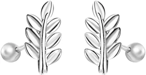 Minimalist Leaf Cartilage Sleeper Tiny Stud Earrings for Women Real 925 Sterling Silver Leaves Screw Back Ball Tragus Helix Small Studs Earring Cute Birthday Jewelry Gifts Hypoallergenic 20G