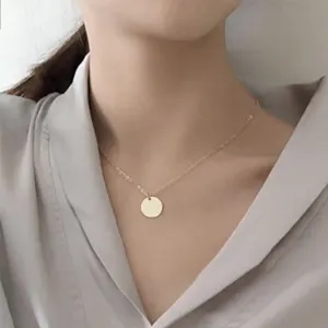 Minimalist Round Coin Disc Chain Pendant Necklace
