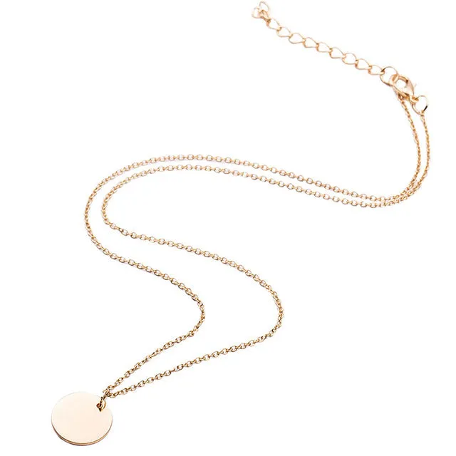Minimalist Round Coin Disc Chain Pendant Necklace