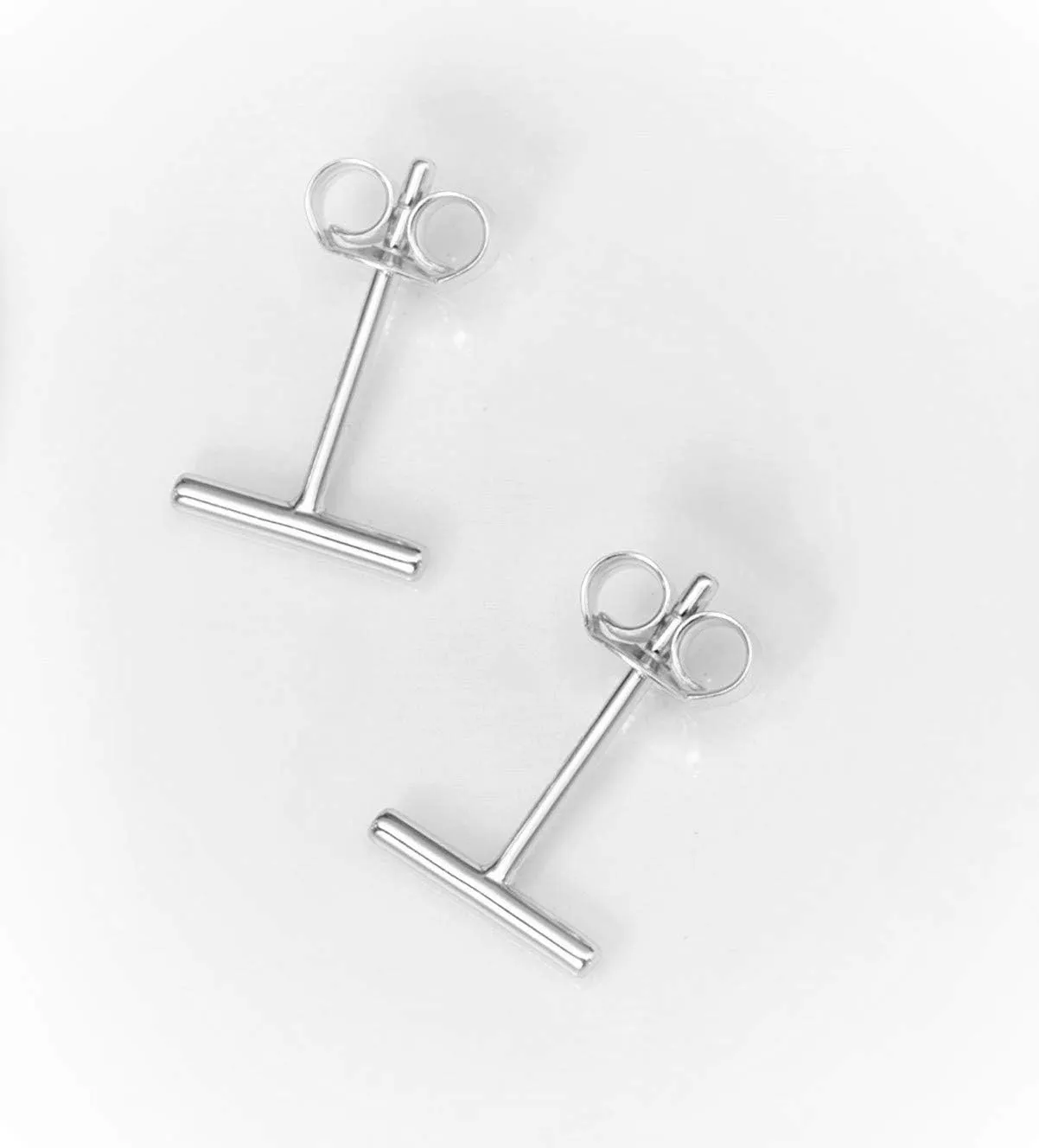 Minimalist Solid 14kt Gold Bar Studs Polished Tiny Flat Stick Line Earring
