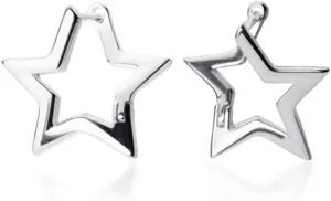 Minimalist Star Small Hoop Earrings 925 Sterling Silver for Women Cute Huggie Hoops Wedding Earring Fashion Jewelry Gifts for Best Friend Daughter Hypoallergenic