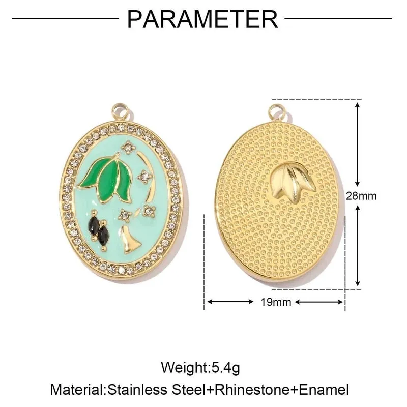 Mirror Polished Color Enamel Butterfly Flower Stainless Steel Necklace And Pendant French Titanium Steel DIY Ornament Accessories