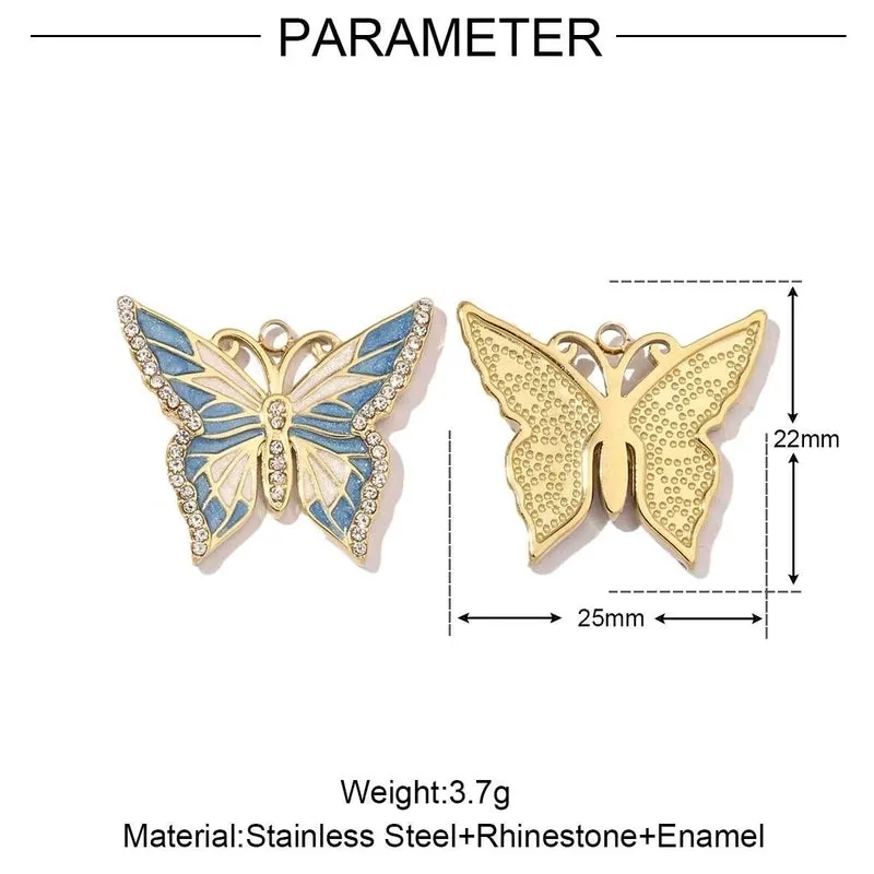 Mirror Polished Color Enamel Butterfly Flower Stainless Steel Necklace And Pendant French Titanium Steel DIY Ornament Accessories