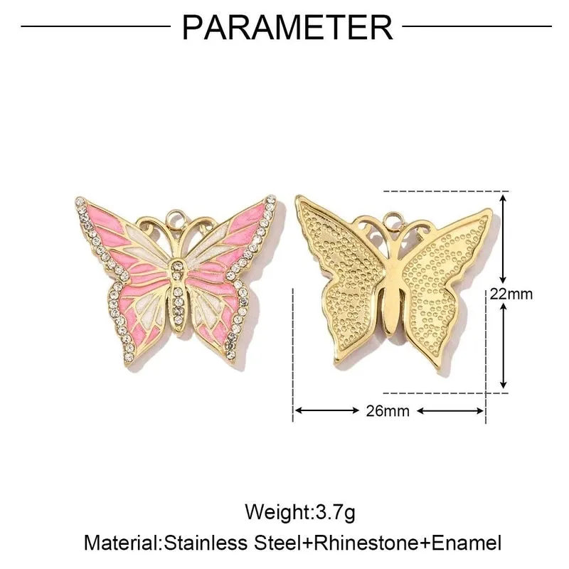Mirror Polished Color Enamel Butterfly Flower Stainless Steel Necklace And Pendant French Titanium Steel DIY Ornament Accessories