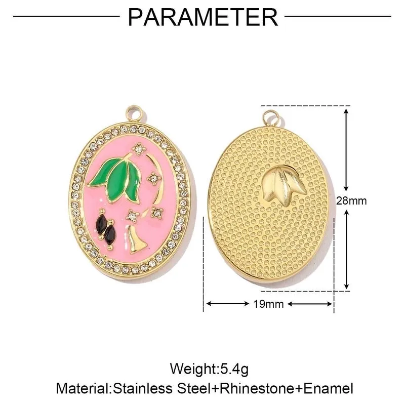 Mirror Polished Color Enamel Butterfly Flower Stainless Steel Necklace And Pendant French Titanium Steel DIY Ornament Accessories