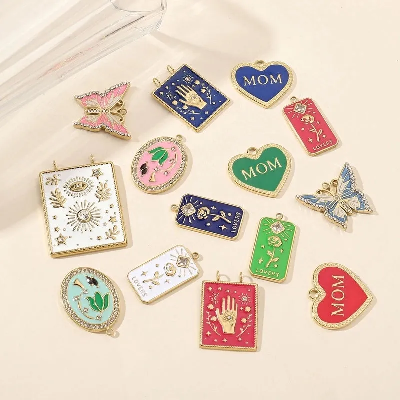 Mirror Polished Color Enamel Butterfly Flower Stainless Steel Necklace And Pendant French Titanium Steel DIY Ornament Accessories