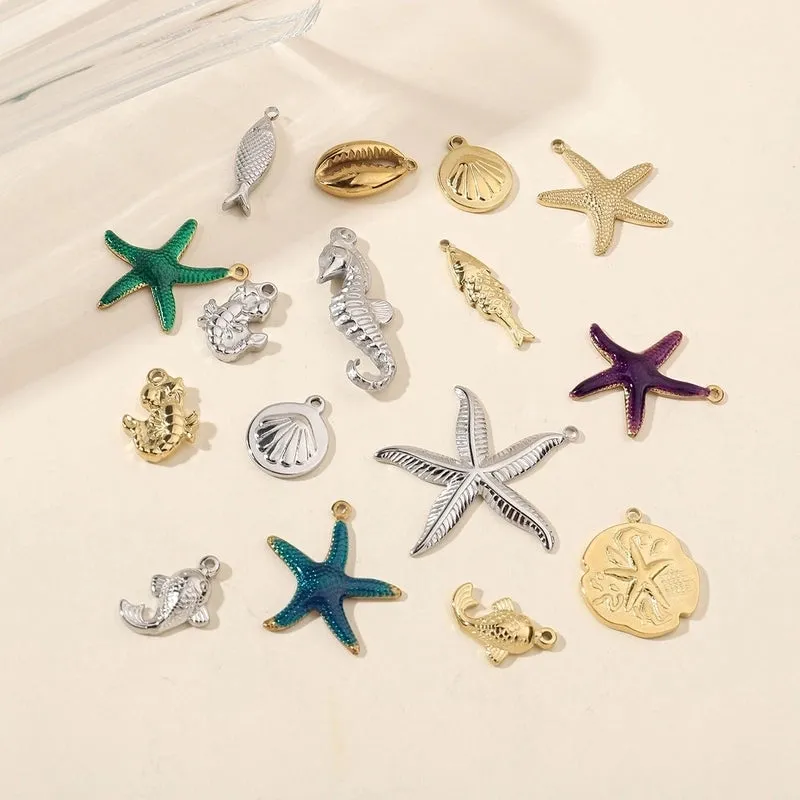 Mirror Polished Lobster Fish Seahorse Stainless Steel Necklace And Pendant Seahorse Starfish Shell Titanium Steel DIY Ornament Accessories