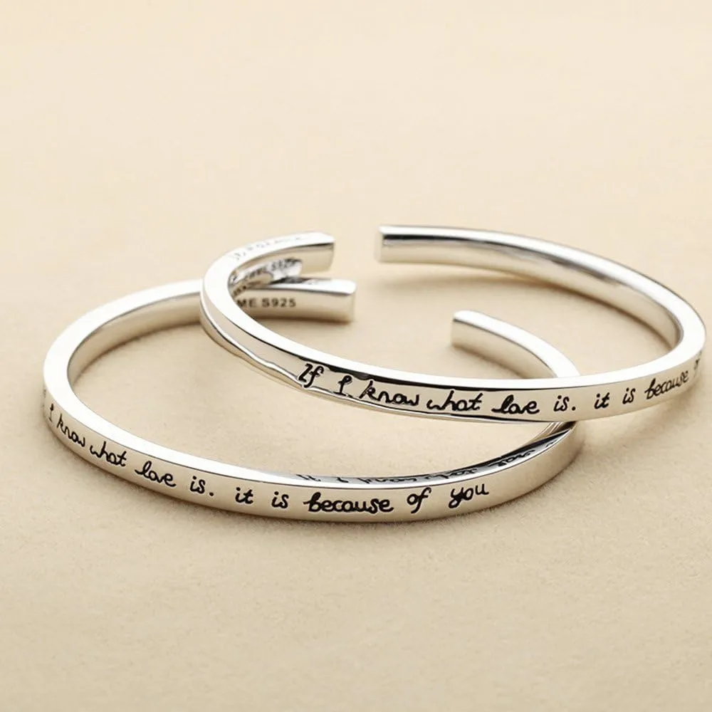 MissNity Personalized Inspirational Bracelets for Women Men Customized Gift for Her Engraved Mantra Cuff Bangle in Sterling Silver
