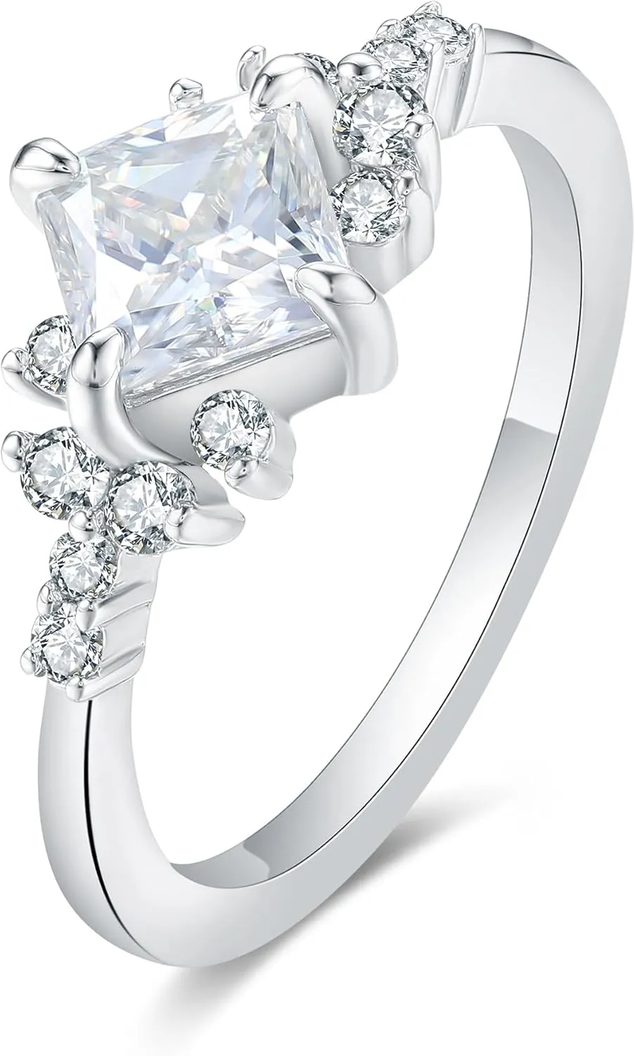 Mix Art Deco 0.5ct - 2ct G-H White Moissanite 925 Silver Women Rings : Various Cut VVS1 Moissanite Engagement Rings Plated with Platinum, Leaf Vines & Geometric Sterling Silver Bridal Promise Ring for Her (1.5ct 1.35ct 1.3ct 1.1ct) Size 4-9