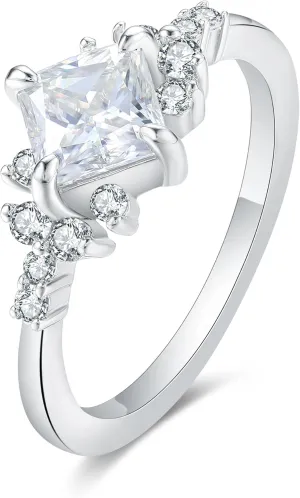 Mix Art Deco 0.5ct - 2ct G-H White Moissanite 925 Silver Women Rings : Various Cut VVS1 Moissanite Engagement Rings Plated with Platinum, Leaf Vines & Geometric Sterling Silver Bridal Promise Ring for Her (1.5ct 1.35ct 1.3ct 1.1ct) Size 4-9