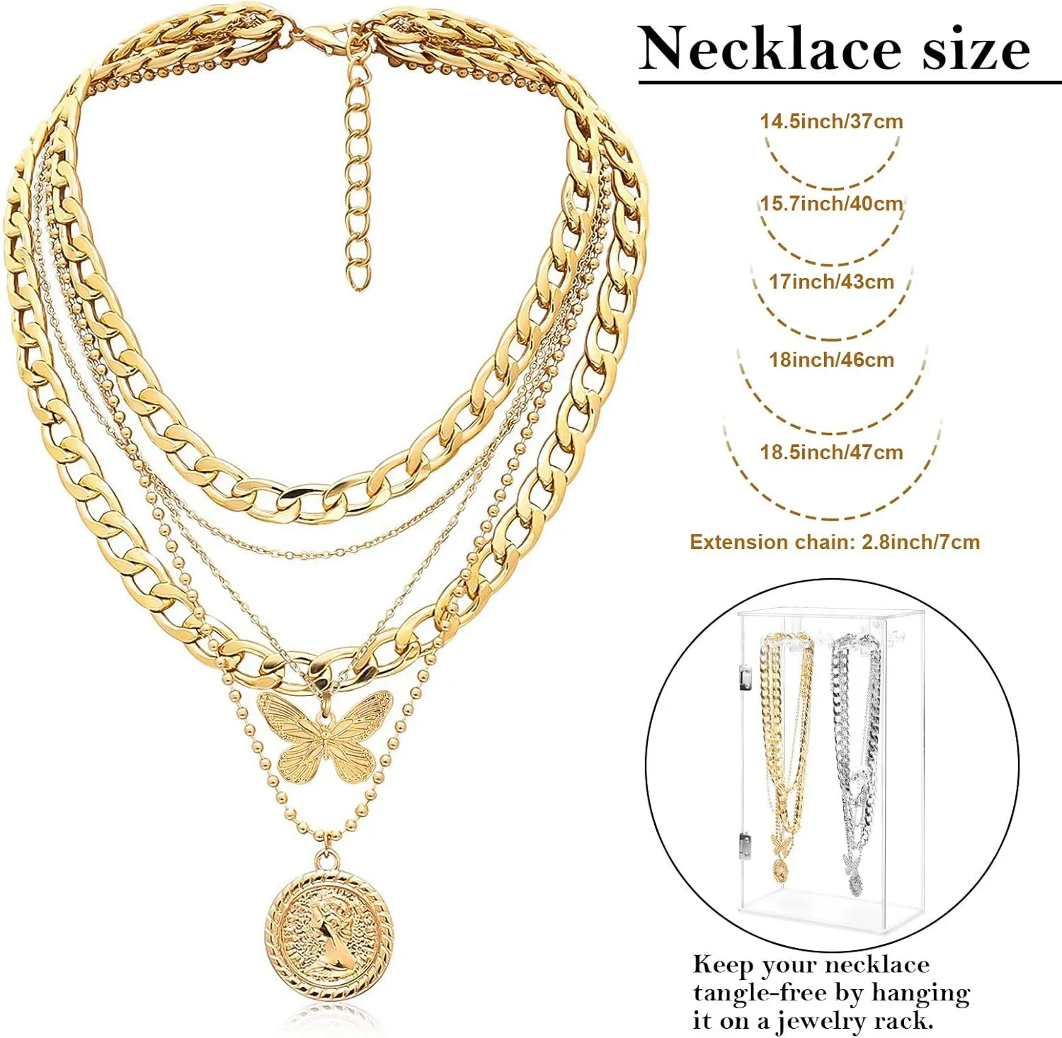 MJartoria Gold Layered Necklaces for Women Trendy Retro Coin Pendant Necklace Dainty Chunky Chain Choker Necklaces for Jewelry Birthday Gifts