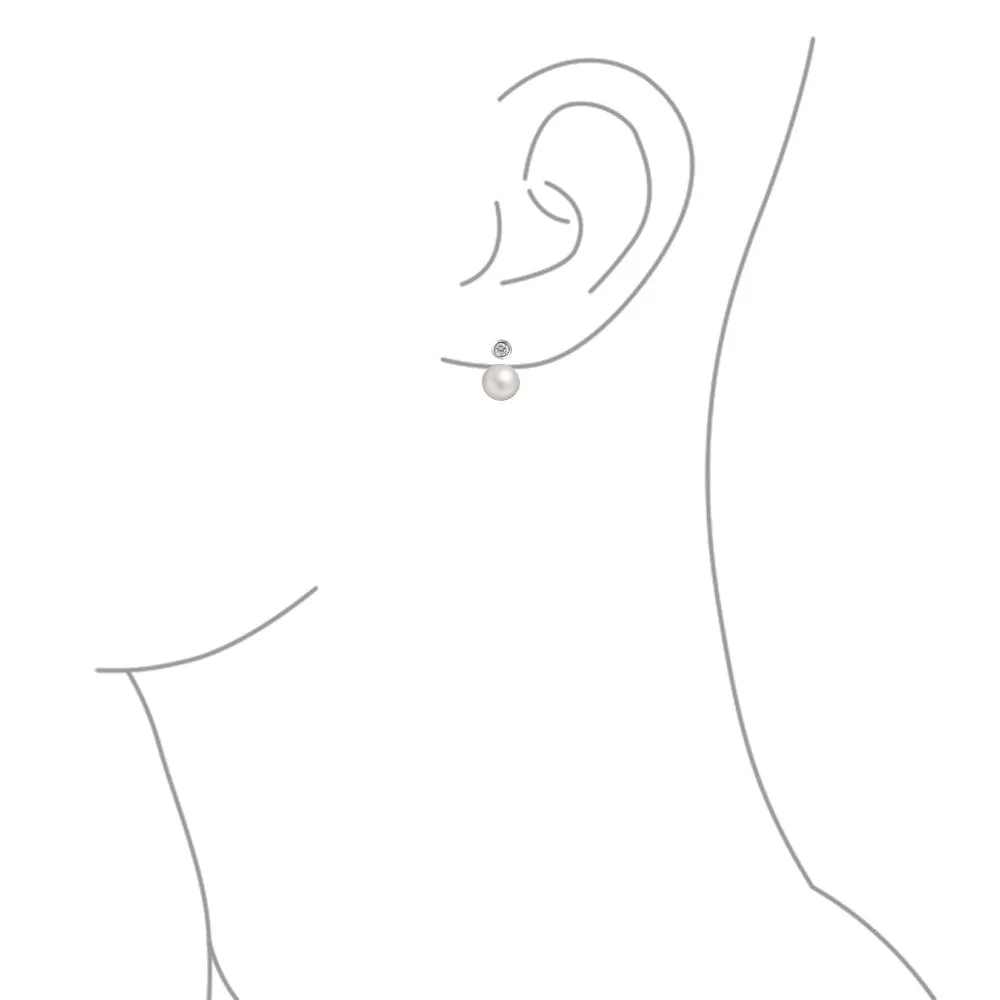 Modern Bridal CZ Solitaire Earring Jacket with Simulated Pearls in Sterling Silver