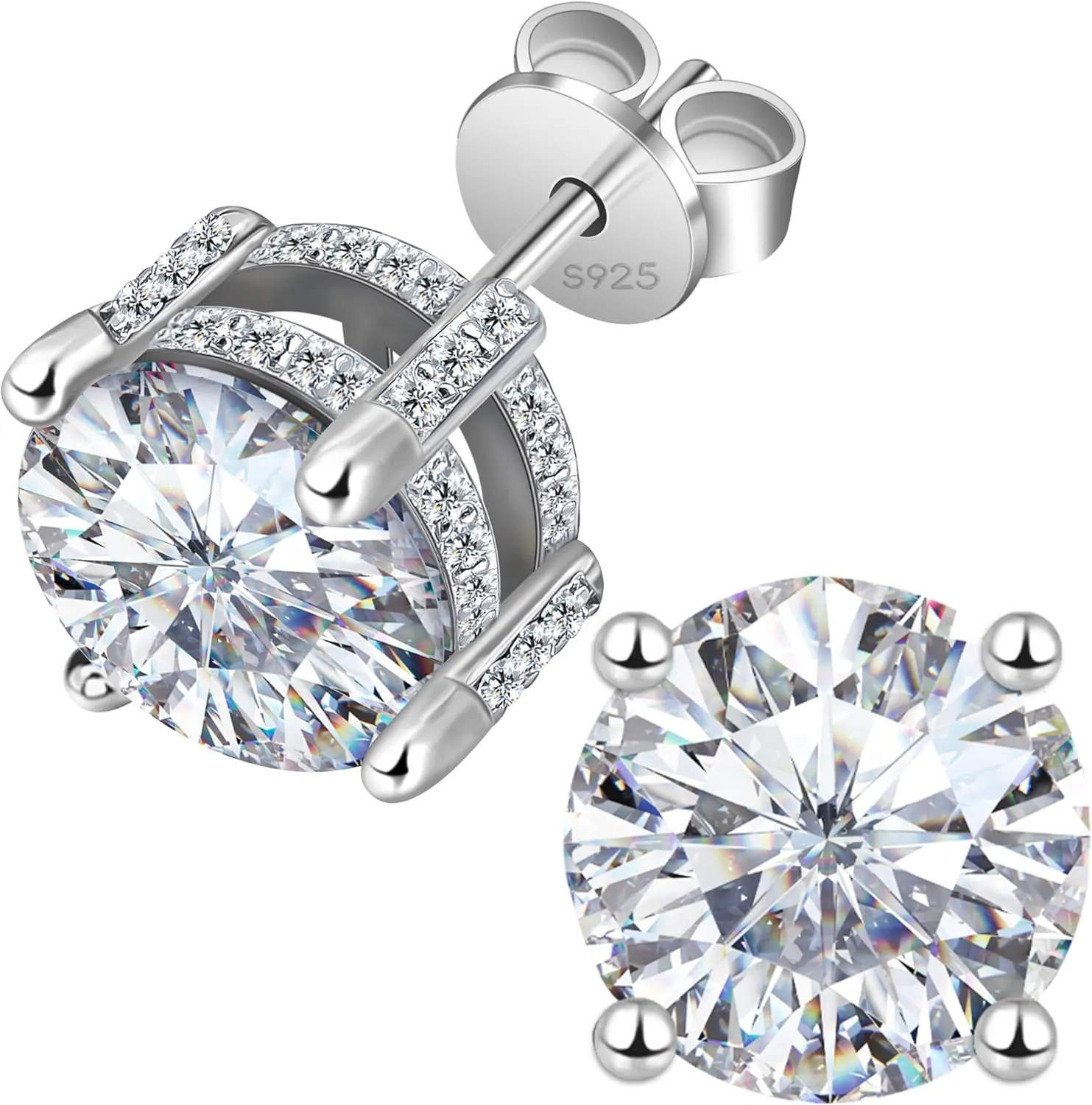 Moissanite Earrings Studs 1ct-3ct for Women/Men, 925 Sterling Silver with 18K White Gold Plated Hypoallergenic Flat Screw Back Birthday Gifts for Women Girlfriend Wife Engagement Jewelry
