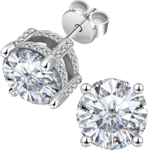 Moissanite Earrings Studs 1ct-3ct for Women/Men, 925 Sterling Silver with 18K White Gold Plated Hypoallergenic Flat Screw Back Birthday Gifts for Women Girlfriend Wife Engagement Jewelry