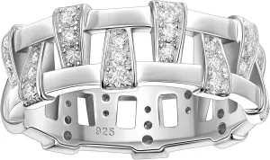Moissanite Mens Eternity Wedding Band 925 Sterling Silver Round Cut D Color VVS1 Vintage Interlaced Basket Weave Promise Ring for Him Size 7-14