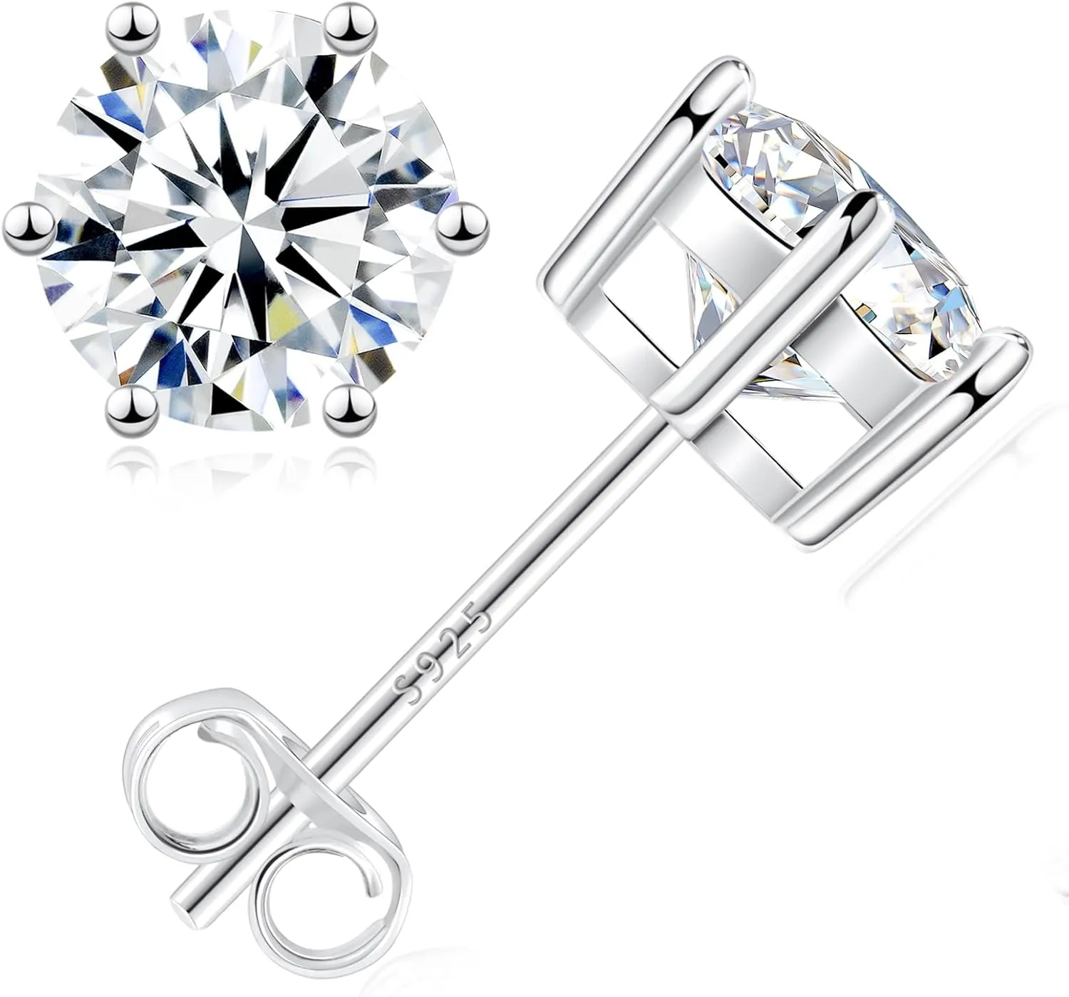 Moissanite Stud Earrings, 0.63.0ct Lab Created Diamond Earrings for Women & Men, D Color VVS1 Clarity, 925 Sterling Silver, 14K White Gold Plated, Hypoallergenic Solitaire Studs Jewelry Gift