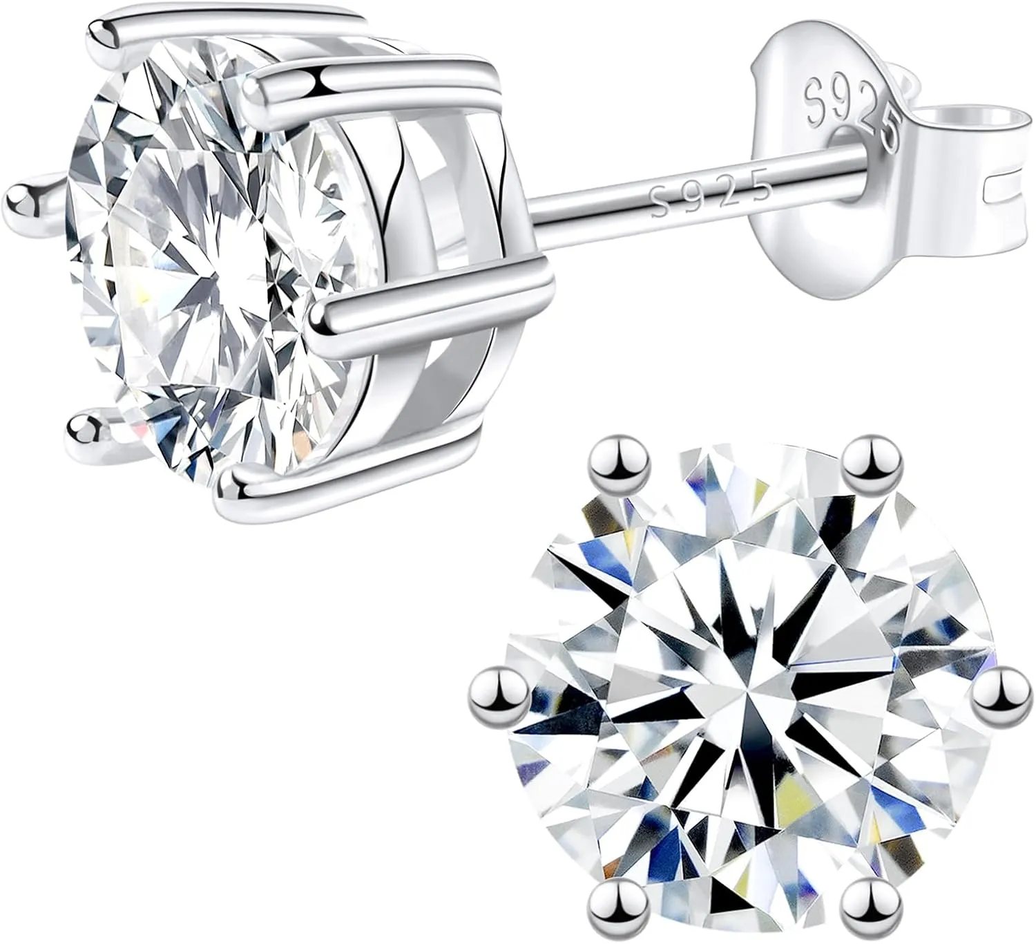 Moissanite Stud Earrings, 0.63.0ct Lab Created Diamond Earrings for Women & Men, D Color VVS1 Clarity, 925 Sterling Silver, 14K White Gold Plated, Hypoallergenic Solitaire Studs Jewelry Gift