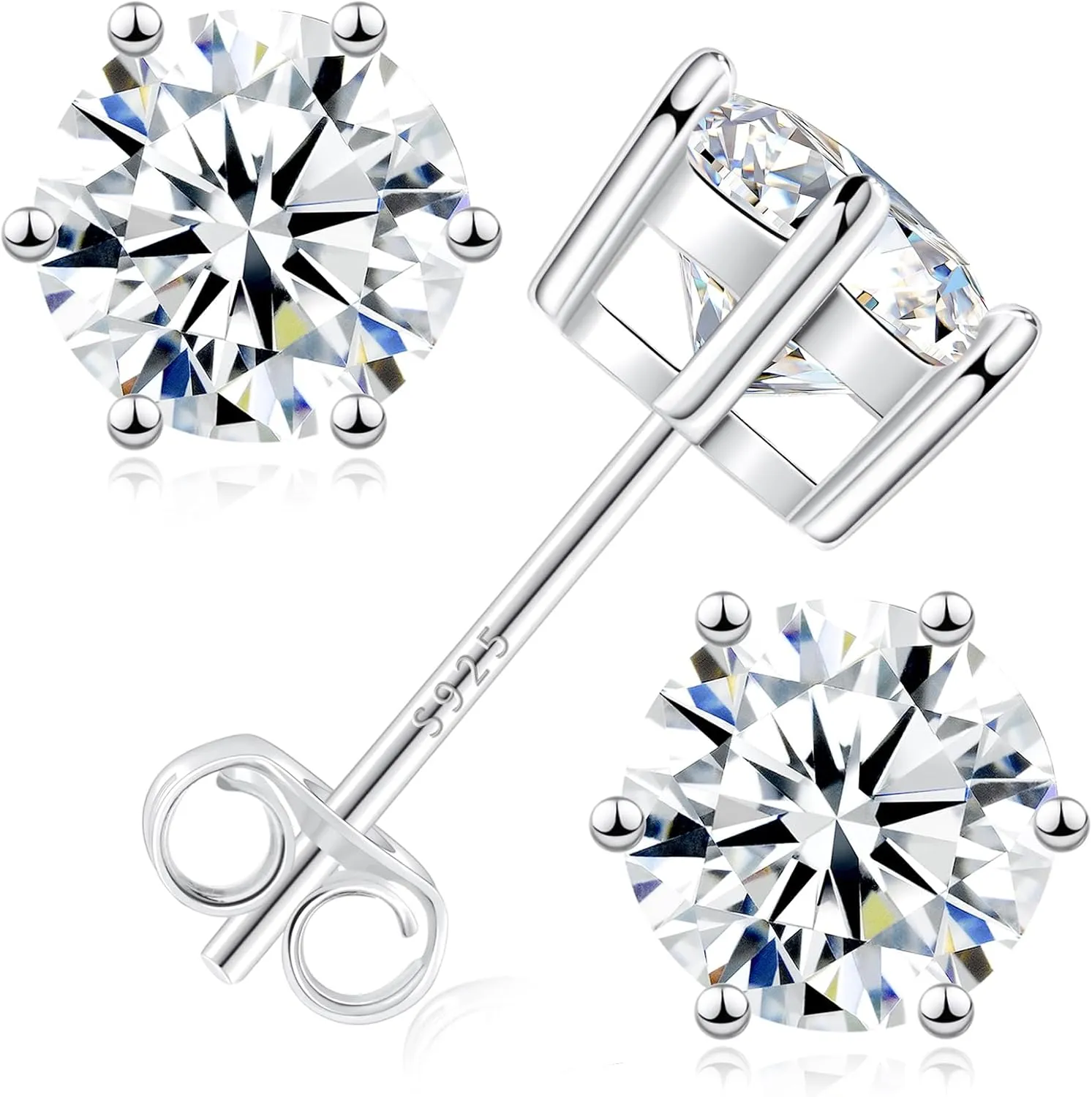 Moissanite Stud Earrings, 0.63.0ct Lab Created Diamond Earrings for Women & Men, D Color VVS1 Clarity, 925 Sterling Silver, 14K White Gold Plated, Hypoallergenic Solitaire Studs Jewelry Gift