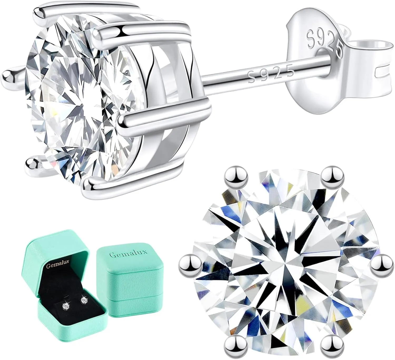 Moissanite Stud Earrings, 0.63.0ct Lab Created Diamond Earrings for Women & Men, D Color VVS1 Clarity, 925 Sterling Silver, 14K White Gold Plated, Hypoallergenic Solitaire Studs Jewelry Gift