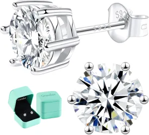 Moissanite Stud Earrings, 0.63.0ct Lab Created Diamond Earrings for Women & Men, D Color VVS1 Clarity, 925 Sterling Silver, 14K White Gold Plated, Hypoallergenic Solitaire Studs Jewelry Gift
