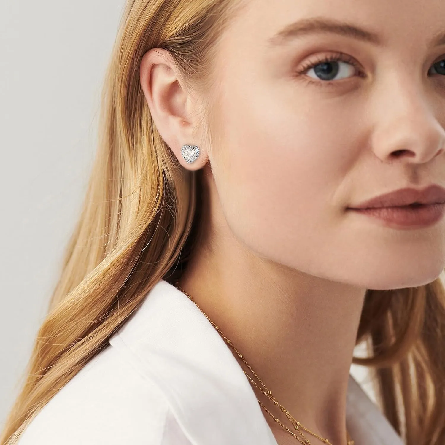 Moissanite Stud Earrings, 0.6ct-2ct Brilliant Heart Shape Lab Created Diamond Earrings, D Color VVS1 Clarity, White Gold Plated Silver Friction Back for Women
