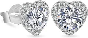 Moissanite Stud Earrings, 0.6ct-2ct Brilliant Heart Shape Lab Created Diamond Earrings, D Color VVS1 Clarity, White Gold Plated Silver Friction Back for Women