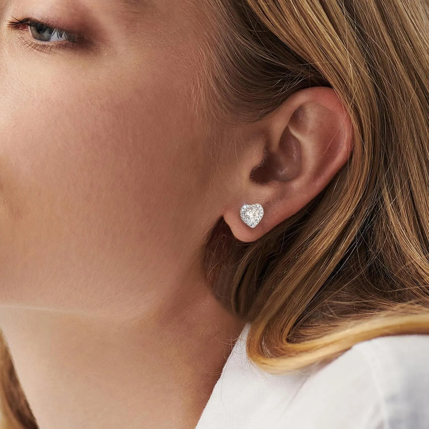 Moissanite Stud Earrings, 0.6ct-2ct Brilliant Heart Shape Lab Created Diamond Earrings, D Color VVS1 Clarity, White Gold Plated Silver Friction Back for Women