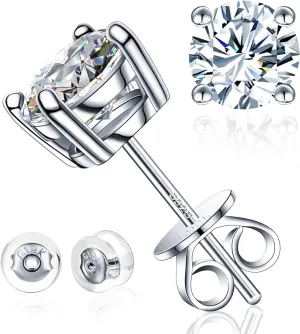 Moissanite Stud Earrings for Men & Women, 925 Sterling Silver, 0.6-3CT D Color, GRA Certified, 18K White Gold Plated, Lab-Created Women Earrings, Hypoallergenic, Wedding Earrings.