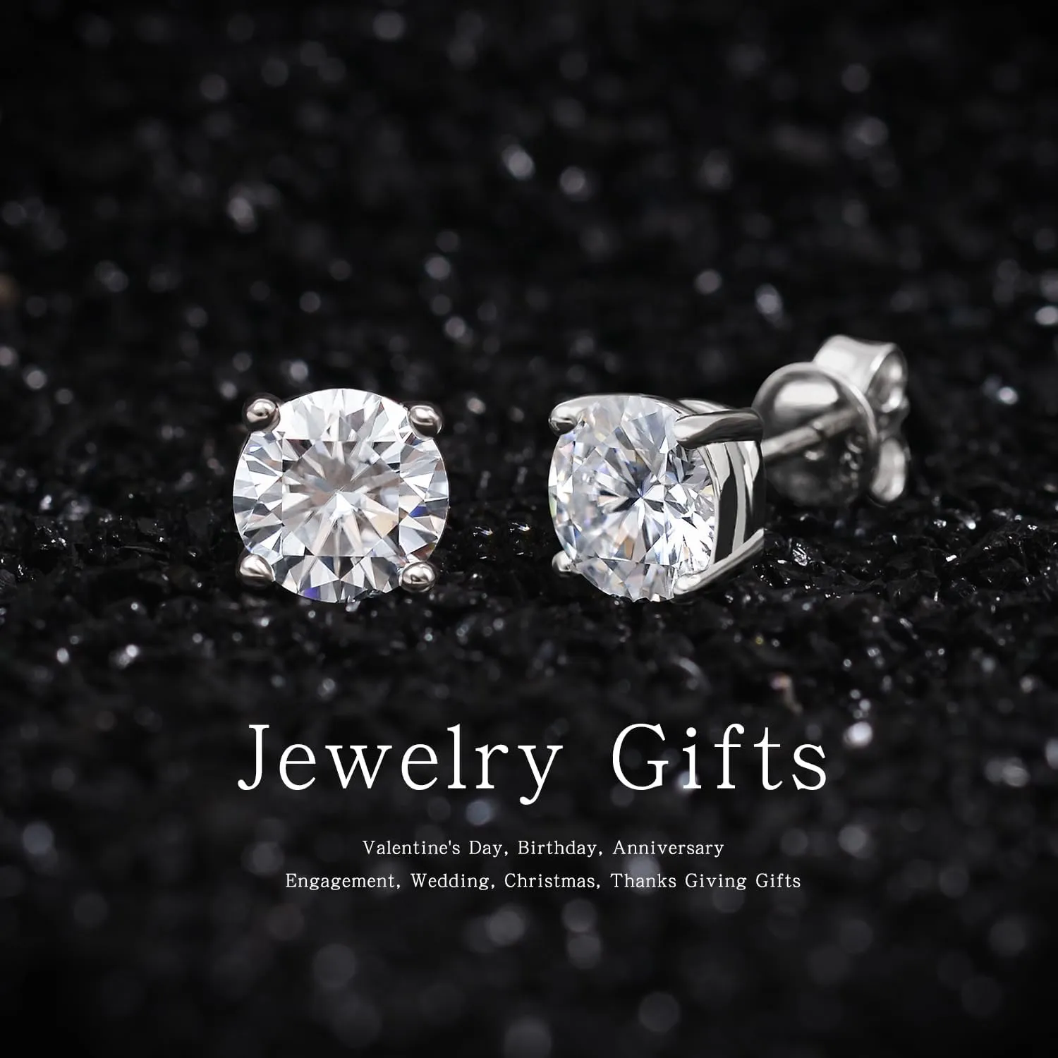 Moissanite Stud Earrings for Men & Women, 925 Sterling Silver, 0.6-3CT D Color, GRA Certified, 18K White Gold Plated, Lab-Created Women Earrings, Hypoallergenic, Wedding Earrings.
