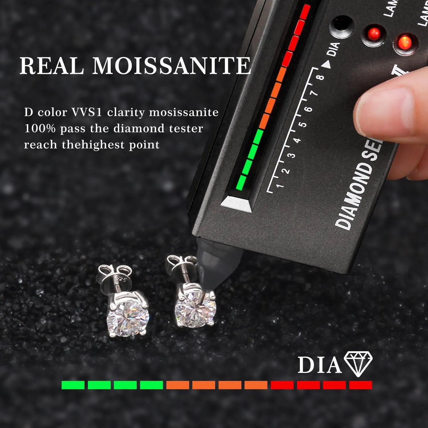 Moissanite Stud Earrings for Men & Women, 925 Sterling Silver, 0.6-3CT D Color, GRA Certified, 18K White Gold Plated, Lab-Created Women Earrings, Hypoallergenic, Wedding Earrings.