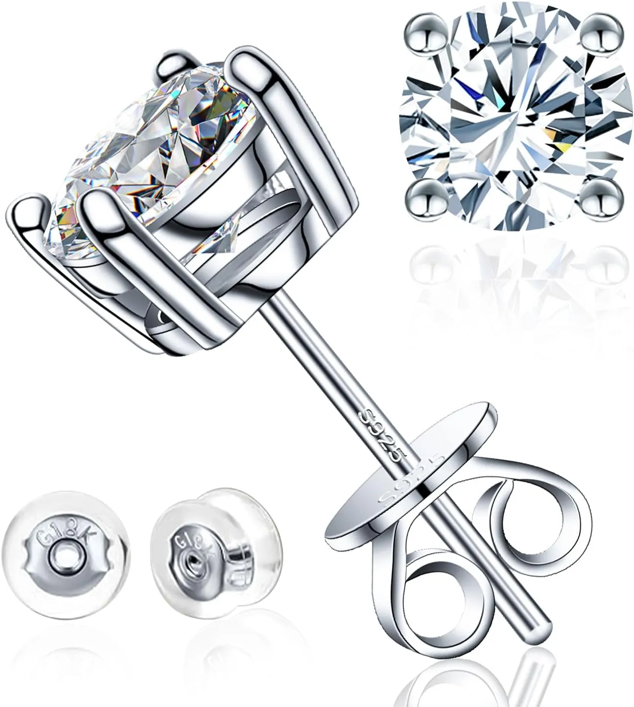 Moissanite Stud Earrings for Men & Women, 925 Sterling Silver, 0.6-3CT D Color, GRA Certified, 18K White Gold Plated, Lab-Created Women Earrings, Hypoallergenic, Wedding Earrings.