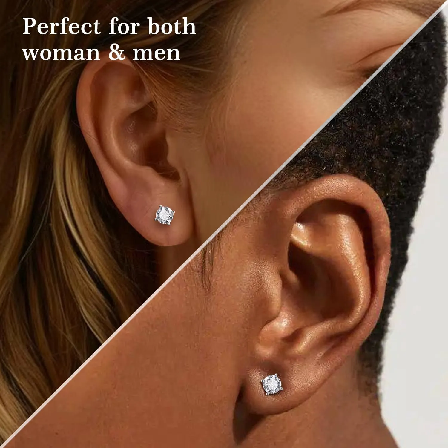 Moissanite Stud Earrings for Men & Women, 925 Sterling Silver, 0.6-3CT D Color, GRA Certified, 18K White Gold Plated, Lab-Created Women Earrings, Hypoallergenic, Wedding Earrings.