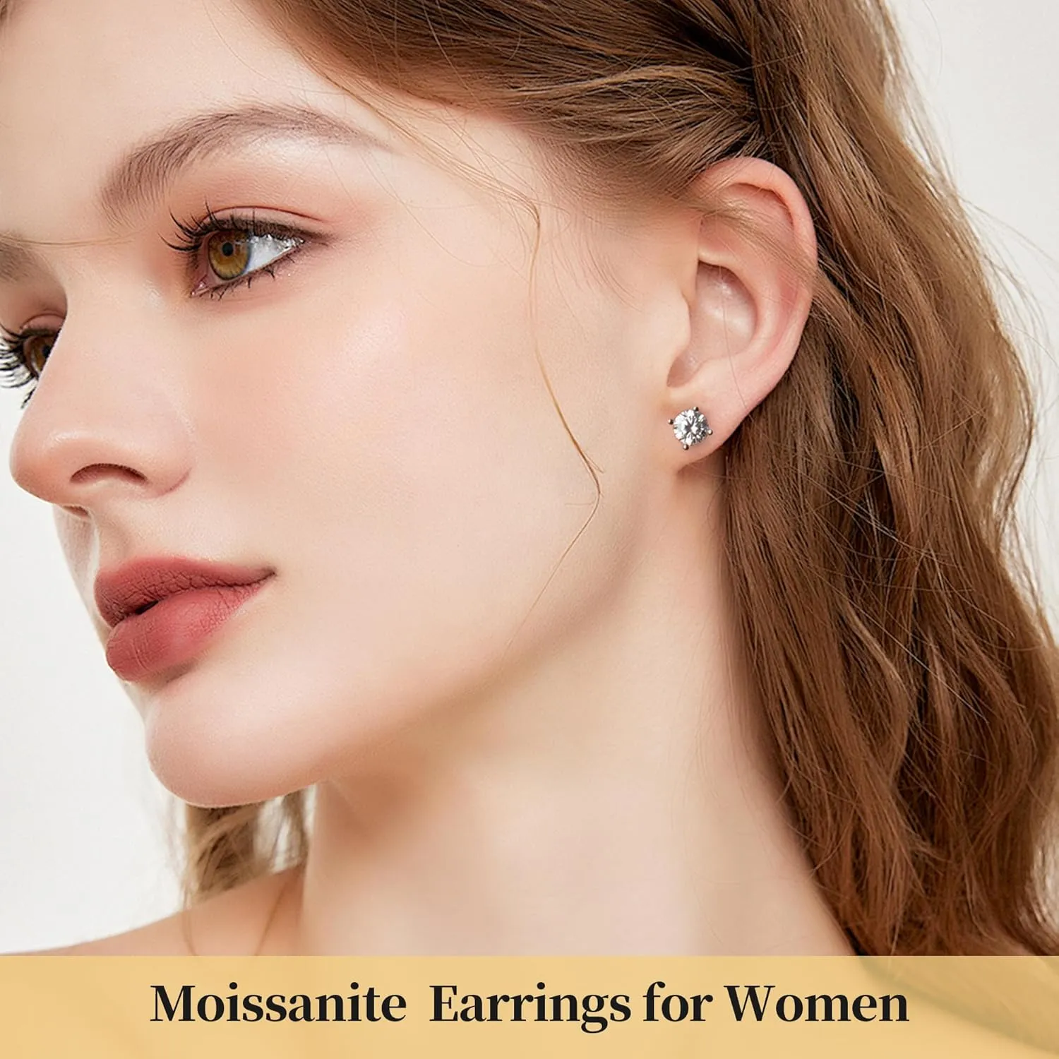 Moissanite Stud Earrings for Women Men 0.6-4ct, 18K Yellow Gold Plated 925 Sterling Silver Mens Stud Earrings, Hypoallergenic Round Cut Earrings Lab Created VVS1 Faux Diamond Stud Push Back
