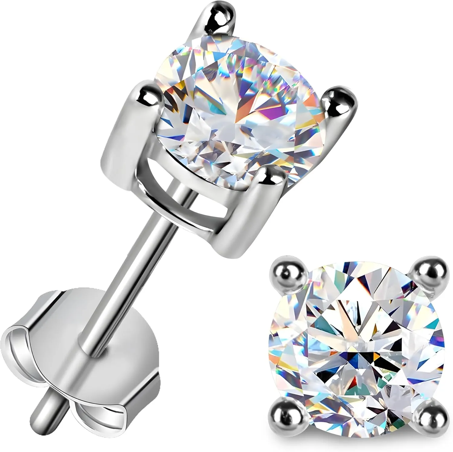 Moissanite Stud Earrings for Women Men 0.6-4ct, 18K Yellow Gold Plated 925 Sterling Silver Mens Stud Earrings, Hypoallergenic Round Cut Earrings Lab Created VVS1 Faux Diamond Stud Push Back