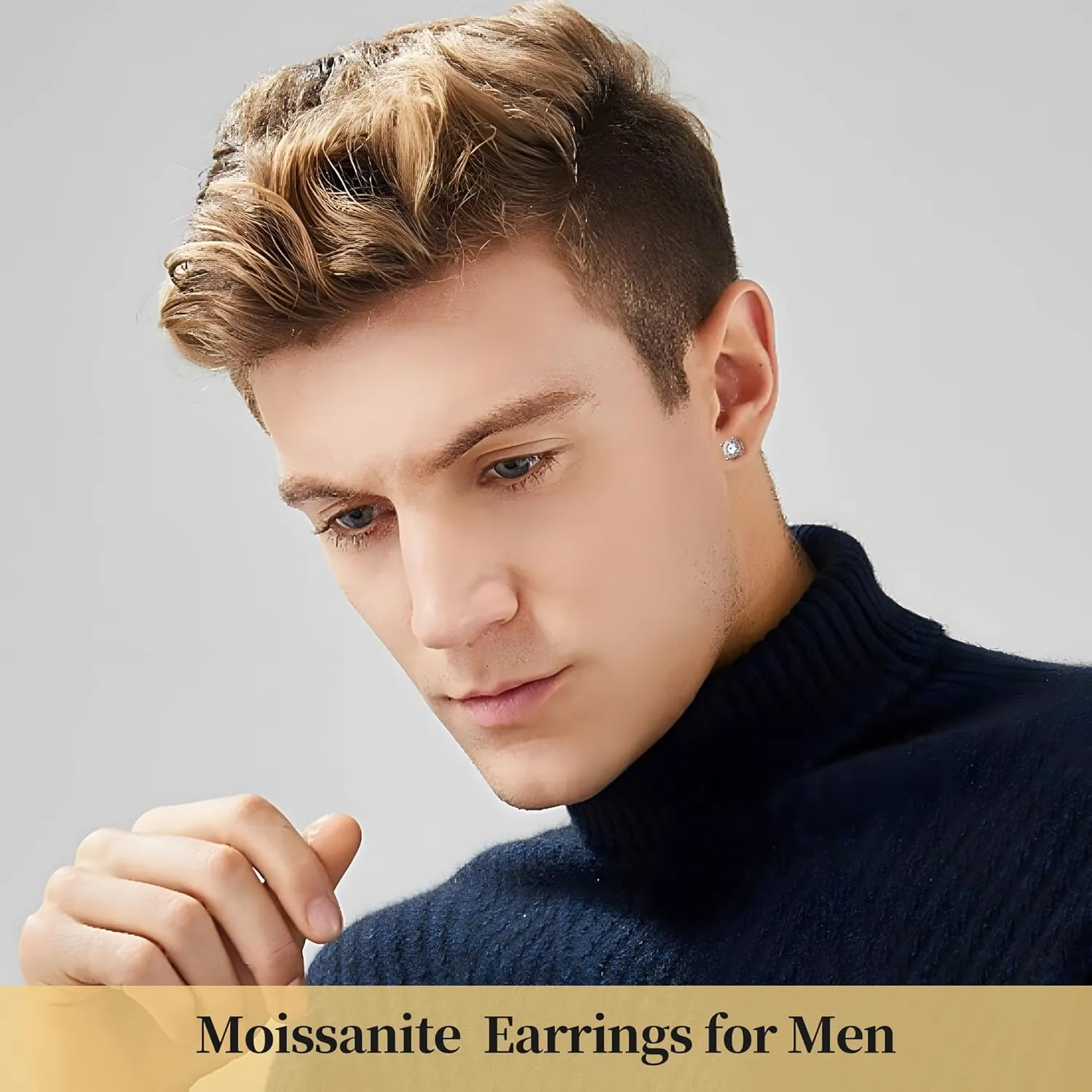 Moissanite Stud Earrings for Women Men 0.6-4ct, 18K Yellow Gold Plated 925 Sterling Silver Mens Stud Earrings, Hypoallergenic Round Cut Earrings Lab Created VVS1 Faux Diamond Stud Push Back
