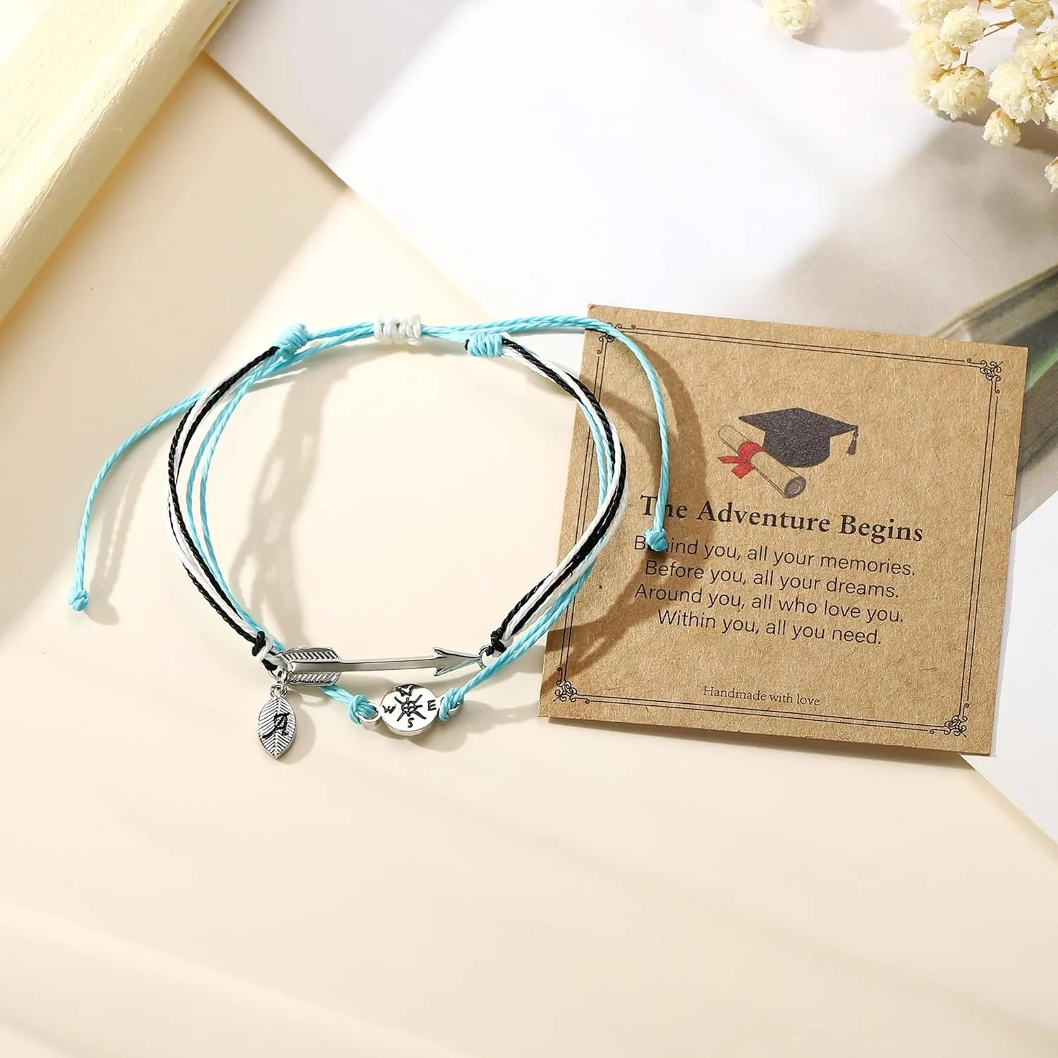 MONOZO Graduation Gifts for Her 2025 - Class of 2025 Inspirational Compass Silver Initial Bracelets Dainty Letter Initial Bracelets College Seniors High School Graduation Gifts for Her