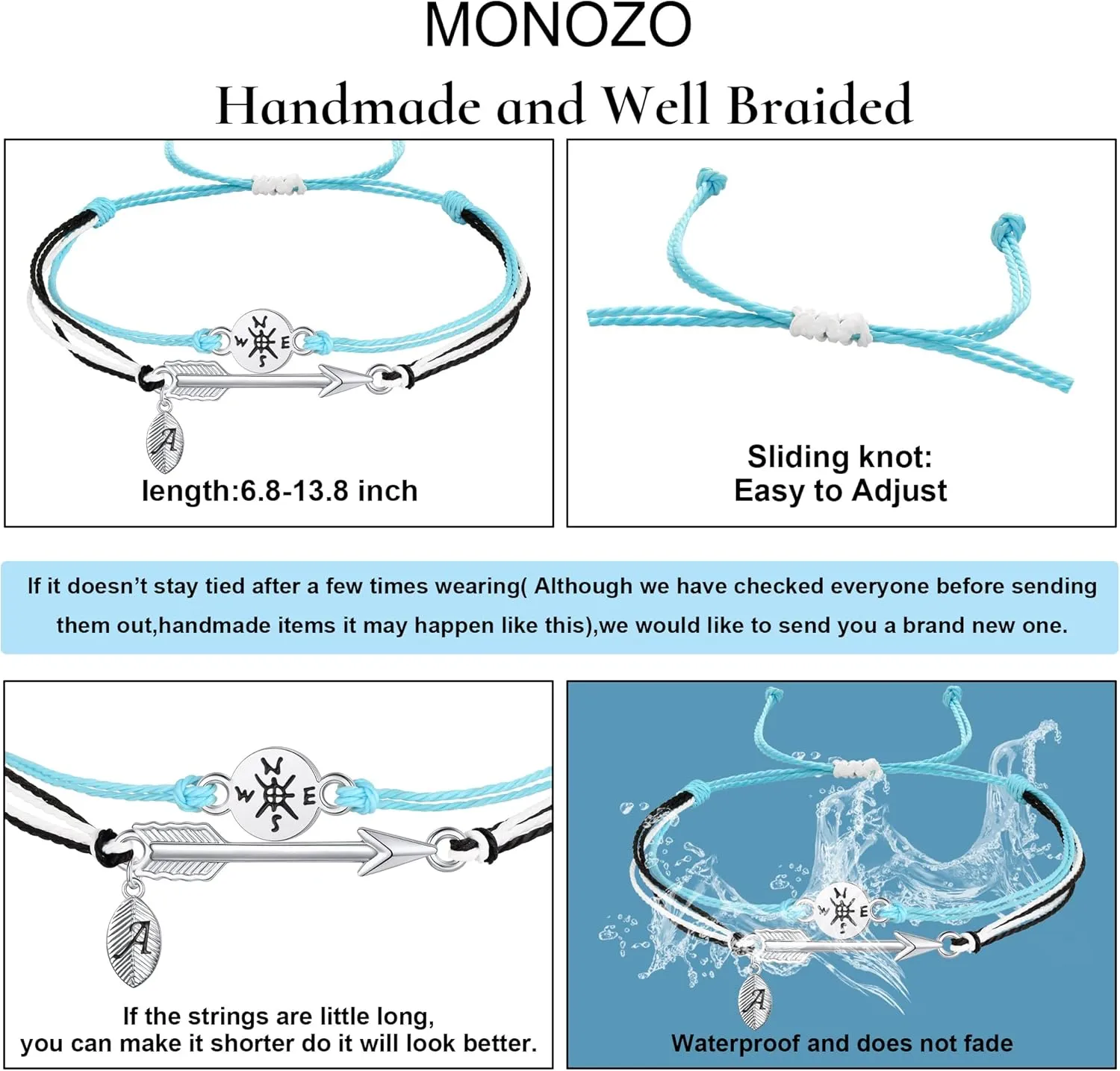 MONOZO Graduation Gifts for Her 2025 - Class of 2025 Inspirational Compass Silver Initial Bracelets Dainty Letter Initial Bracelets College Seniors High School Graduation Gifts for Her