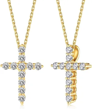 MOOSEA Dainty Moissanite Cross Necklace for Women, D Color VVS1 Clarity Lab Created Moissanite Necklace, 925 Sterling Silver Cross Necklaces, Christian Gifts for Women, Faith Pendant Christian Gifts