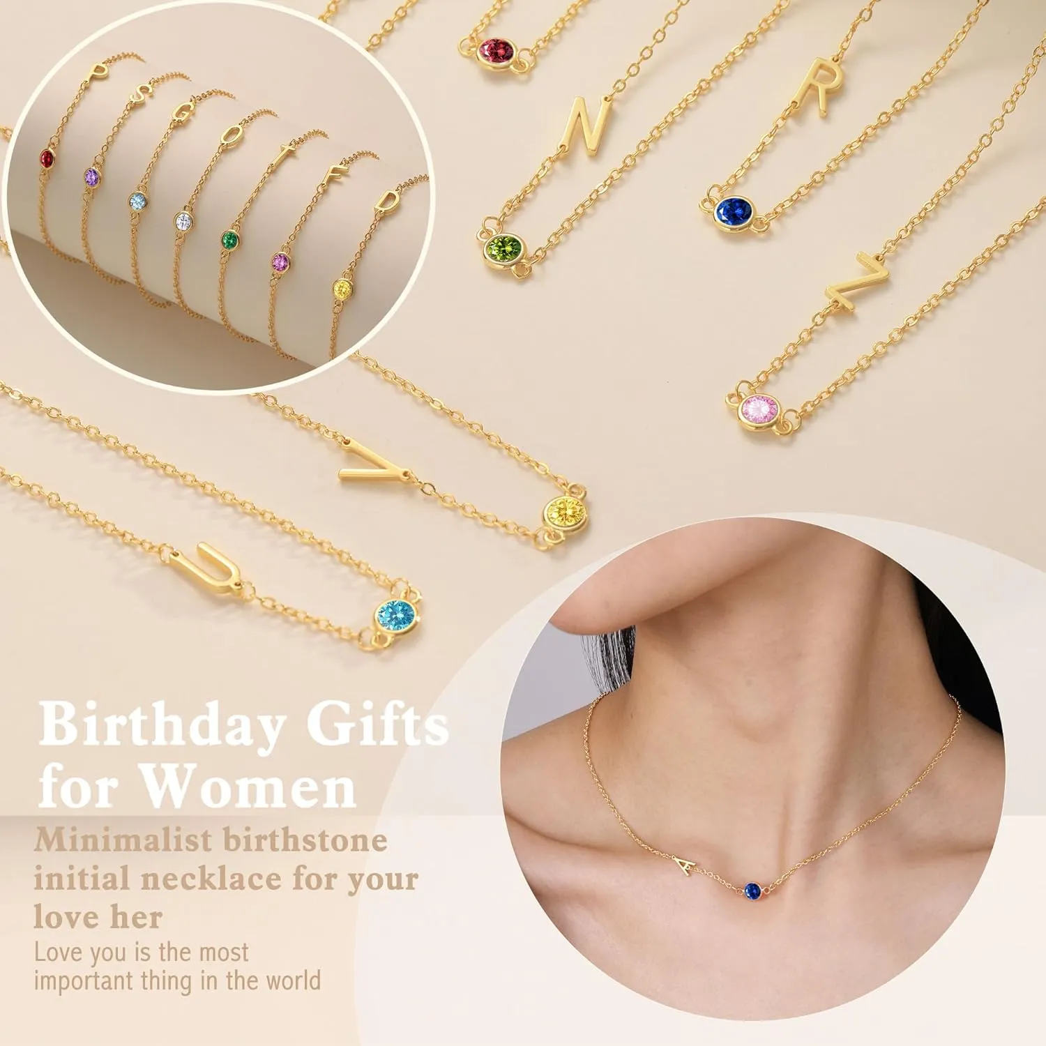 Mothers Day Gifts for Daughter Mom, Birthstone Necklace for Women Birthday Gifts for Teen Girls 14K Plated Gold Necklaces Initial A-Z Necklace Graduation Gift for Her Girlfriend Christmas Jewelry