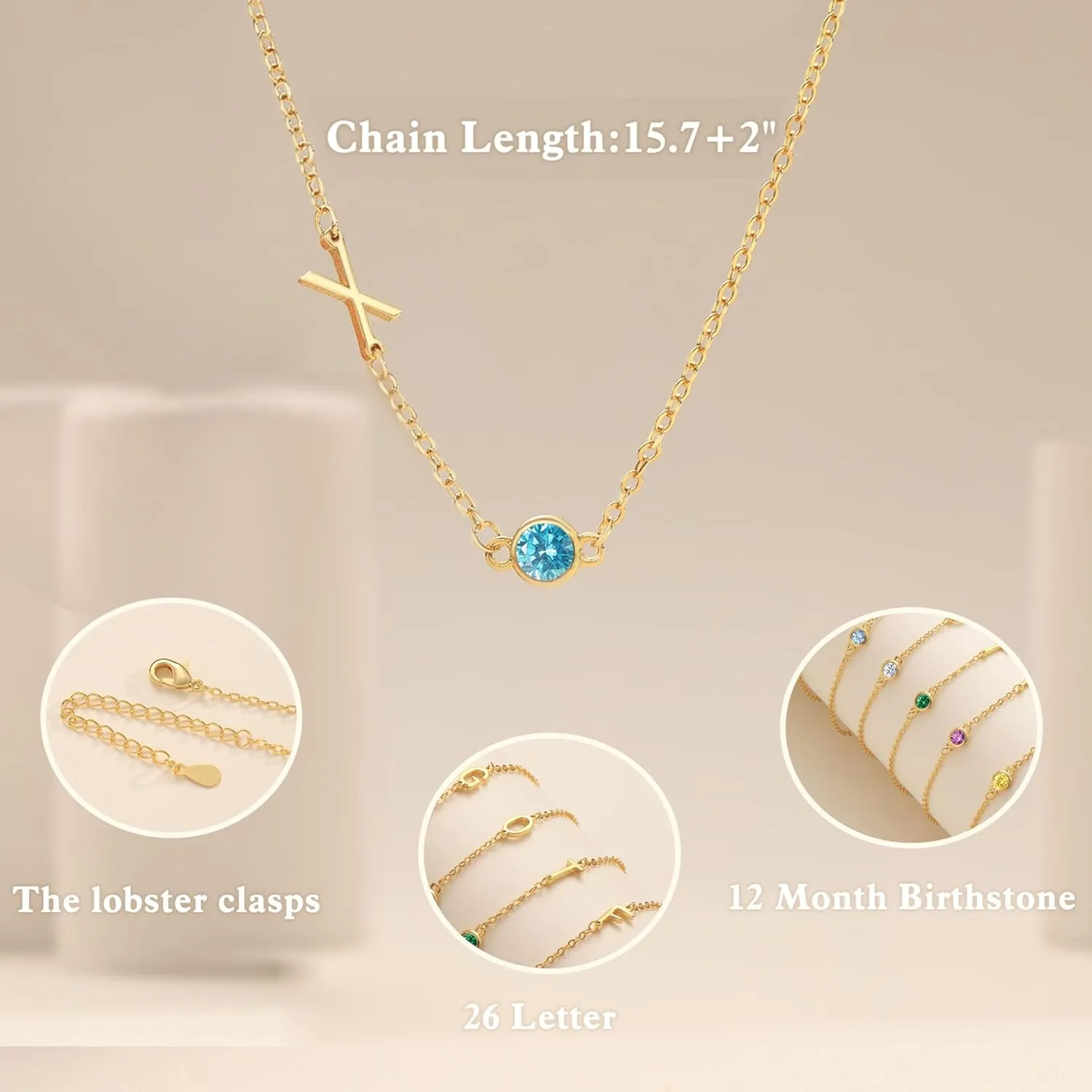 Mothers Day Gifts for Daughter Mom, Birthstone Necklace for Women Birthday Gifts for Teen Girls 14K Plated Gold Necklaces Initial A-Z Necklace Graduation Gift for Her Girlfriend Christmas Jewelry