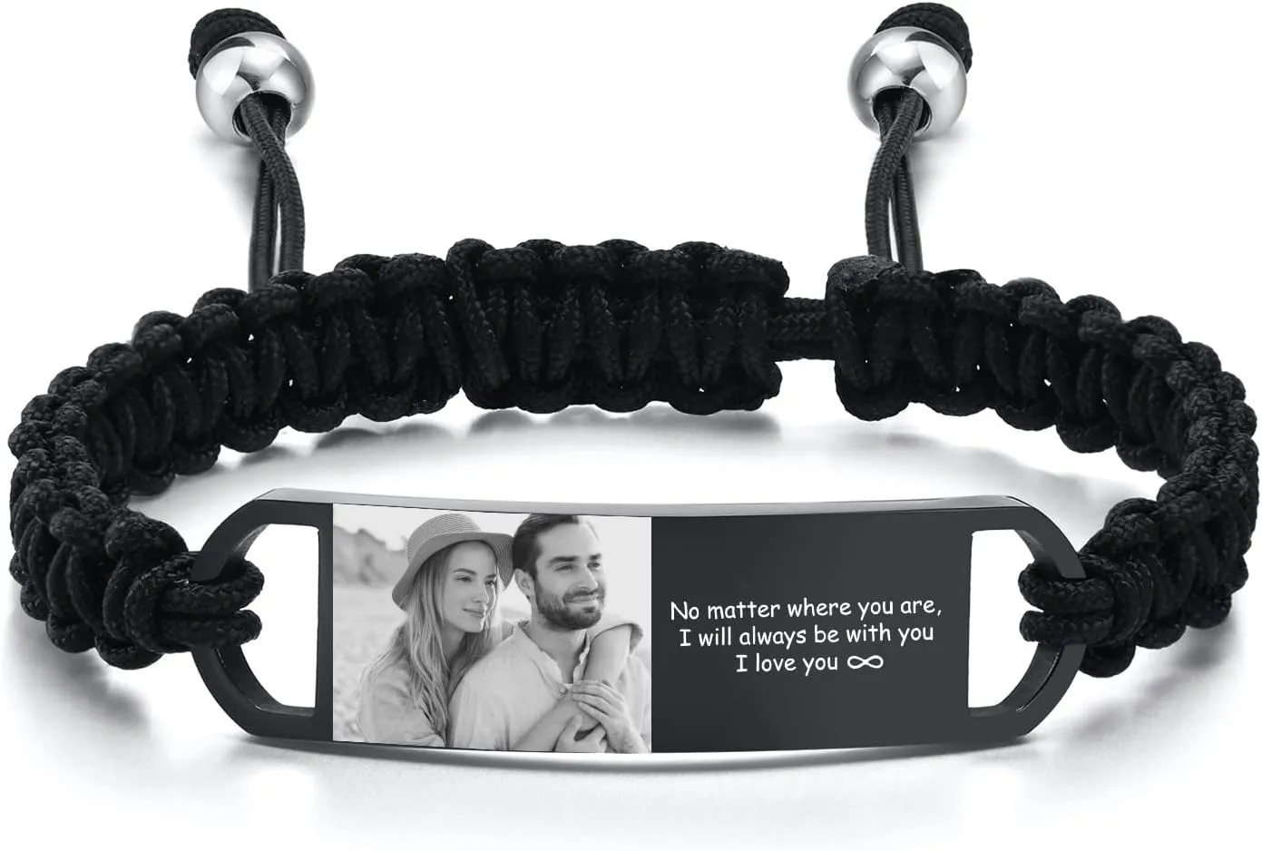 MPRAINBOW Custom Photo Bracelet for Men, Personalized Gifts for Him Her, Customized Picture, Name Text Engraved Stainless Steel ID Braided Bracelet Wristband Jewelry
