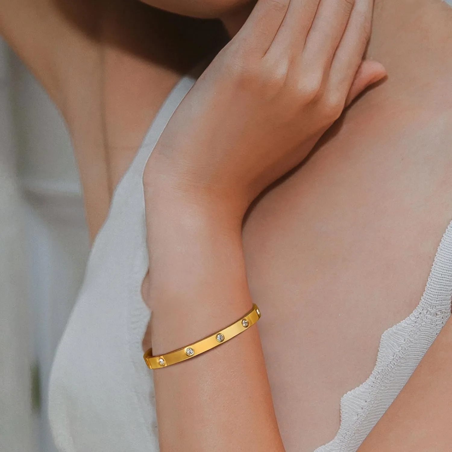 MPRAINBOW Personalized Gold Bracelets for Women, 18K Gold Plated Bracelet,Quote Name ID Engraved Cubic Zirconia Bangle Friendship Bracelet Trendy Jewelry,Anniversary Christmas Gifts for Her